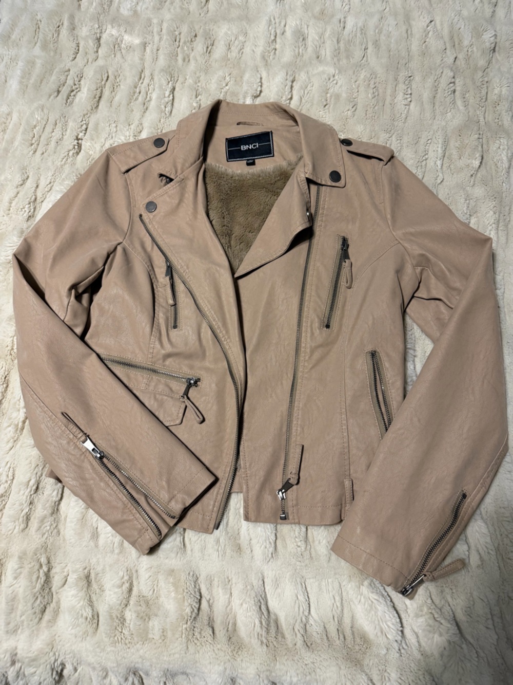 Bench Women's Taupe Faux Leather Moto Jacket